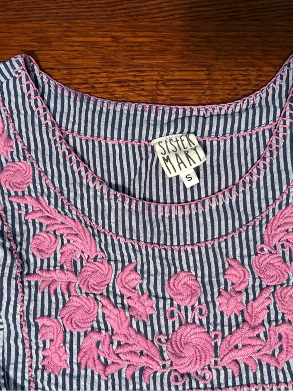 Striped Mini Dress with Pink Embroidery - Picture 4 of 7